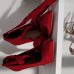ShoeDazzle Red Vegan Suede Stilletto Heels Ankle Tie Shoes 9
